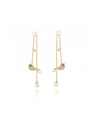 耳环•鸟语花香系列 Lover bird pearl earrings 情人鸟珍珠吊坠耳环