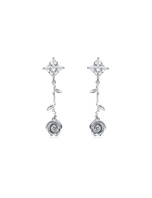 耳环•玫瑰系列 Zircon rose long earrings 锆石玫瑰长耳环