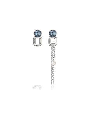 耳环•珍珠金属系列 Asymmetric imitation pearl chain tassel earrings 不对称仿珍珠链条流苏耳环 