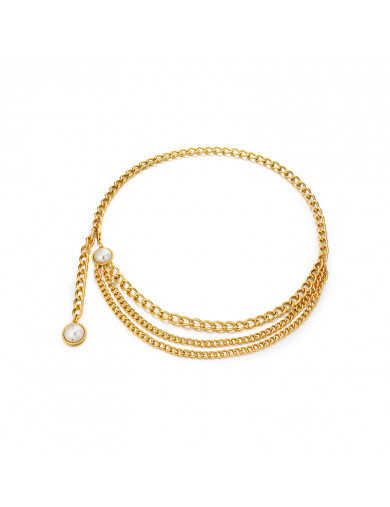 腰链•Glam Ever X Akiiiko联名系列 Pearl metal chain Waist chain 珍珠金属链条多层腰链 