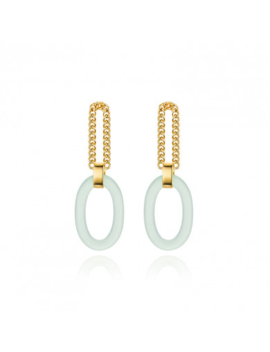 耳环•Glam Ever 玉石系列 Ring chain stitching jade stud 环形链条拼接玉石耳钉