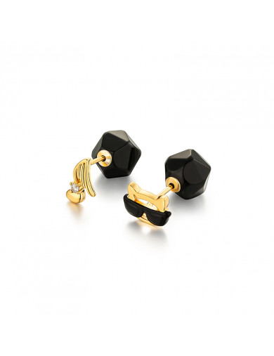 耳钉•Glam Ever X 伍嘉成联名猫乐系列 Cat black agate double-sided earrings 猫咪黑玛瑙双面耳钉