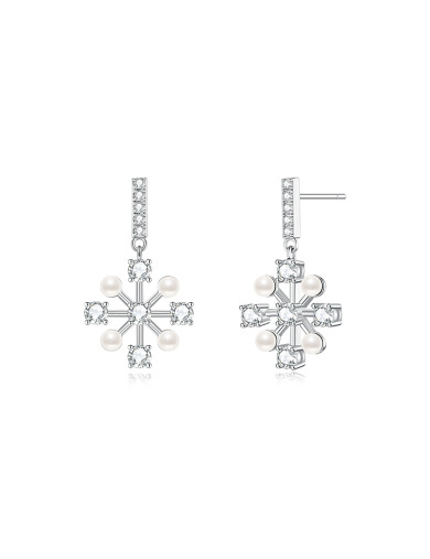 耳环•雪花系列 Pearl snowflake earrings 珍珠雪花耳钉