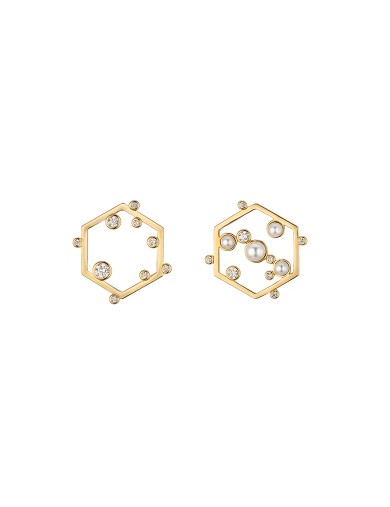 耳环• 闪烁窗花系列 Paper Cut Diamond Earrings珍珠锆石不对称窗花耳钉