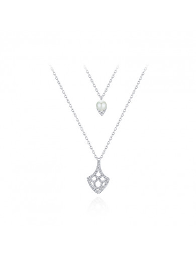 项链•鱼尾系列 Fish Tail with Pearl Double Layered Necklace 鱼尾珍珠双层项链