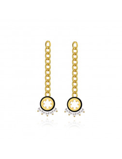 耳环•Glam Ever X 伍嘉成联名猫乐系列 Black record pearl chain long earrings 黑唱片珍珠链条长耳环