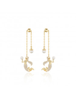 耳环•美人鱼系列 Mermaid's Eardrops Earrings 美人鱼珍珠长坠耳环