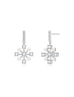 耳环•雪花系列 Pearl snowflake earrings 珍珠雪花耳钉