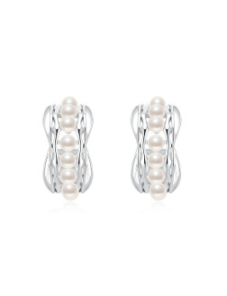 耳环•蕾丝系列 Lace pearl C ring earrings 蕾丝珍珠C圈耳钉