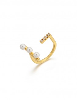 戒指• 珍珠乐园系列 Pearls and Bling Ring流线型珍珠锆石戒指