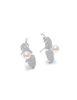 耳环•羽毛系列 Pearl feather stud earrings 珍珠羽毛耳钉