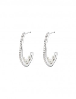 耳环• 锆石珍珠系列 Curved Diamond Pearl Earrings三颗珍珠锆石耳环