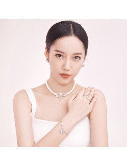 手链•Glam Ever X Akiiiko联名系列 Bow pearl pendant bracelet 蝴蝶结珍珠吊坠手链