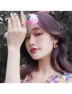 耳环•鸟语花香系列 Garden Party Earrings 花鸟环绕大圈吊坠耳环