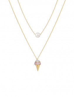 项链• 冰淇淋系列 Ice Cream with Pearl Layered Necklace双色锆石珍珠冰淇淋项链